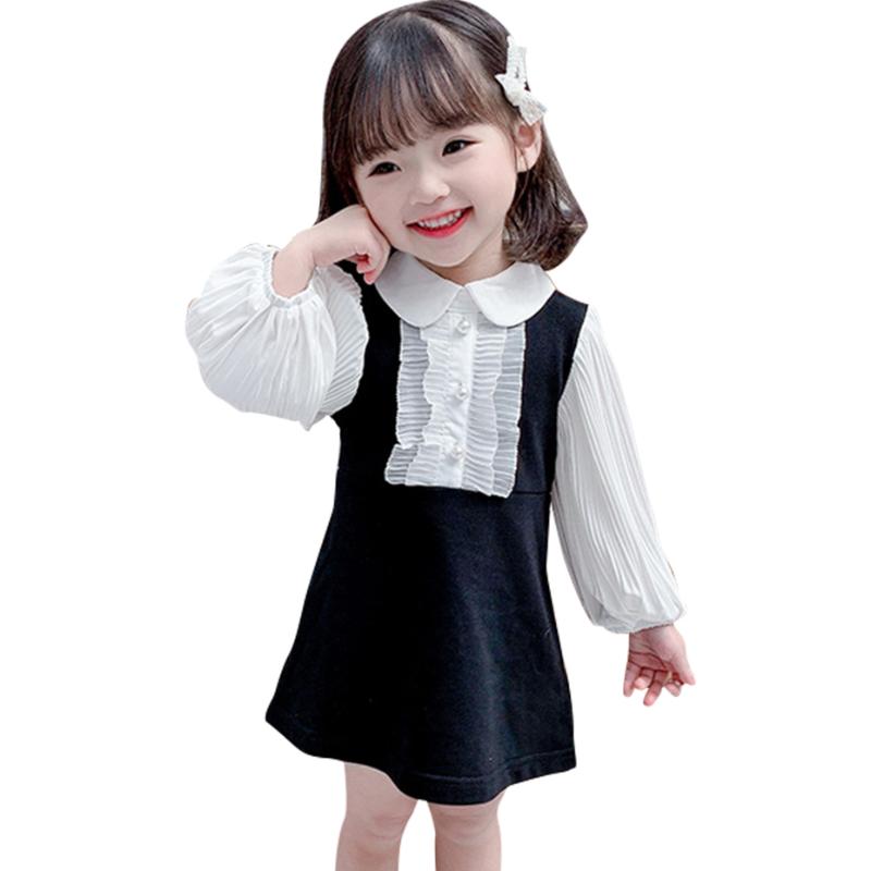 

Kids Dresses For Girls Patchwork Party Dress For Kids Girl Puff Sleeve Child Dress Casual Style Clothes Baby Girl, As picture