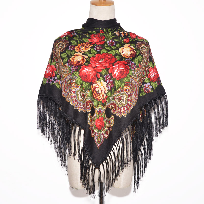 

2020 New Fashion Women Square Winter Wrap Scarf Lady Tassel Bandana Shawl Floral Designer Poncho Hot Sale Headband