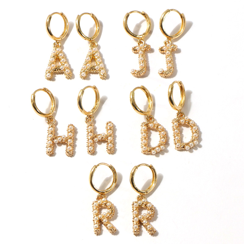 

KOMi Fashion Rhinestone Crystal Initial Letters Earrings Cute Pearl Gold with English Letters Earrings for Women Girls E-20219