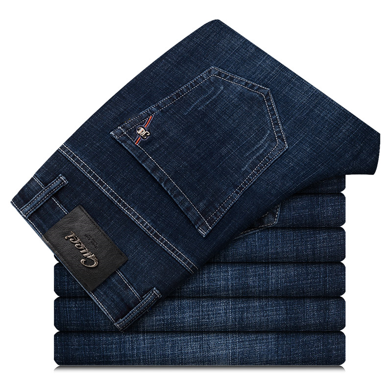 

Autumn and summer new men's plus size jeans Elasticity British business casual straight long pants Solid color Slim trousers, Blue