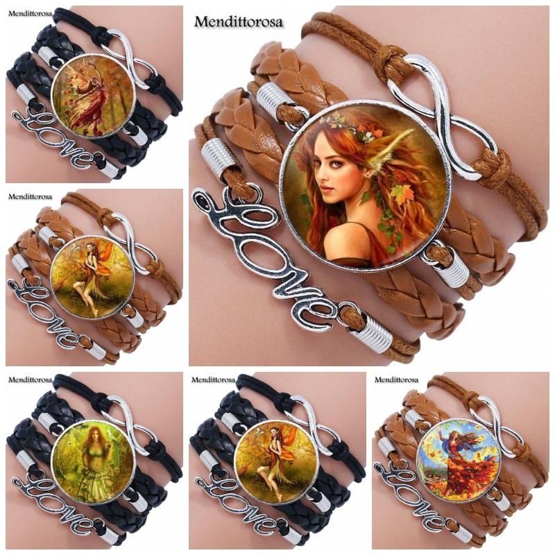 

EJ Glaze Autumn Fairy For Women Girl Gift Multilayer Black/Brown Leather Bracelet Bangle