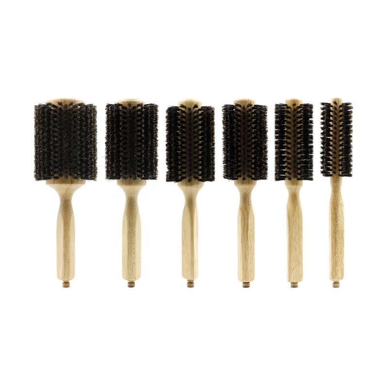 

6 Sizes Wood Hair Brush Boar Bristles Round Hairbrush With Removable Tail Round Barrel Hair Curling Brush