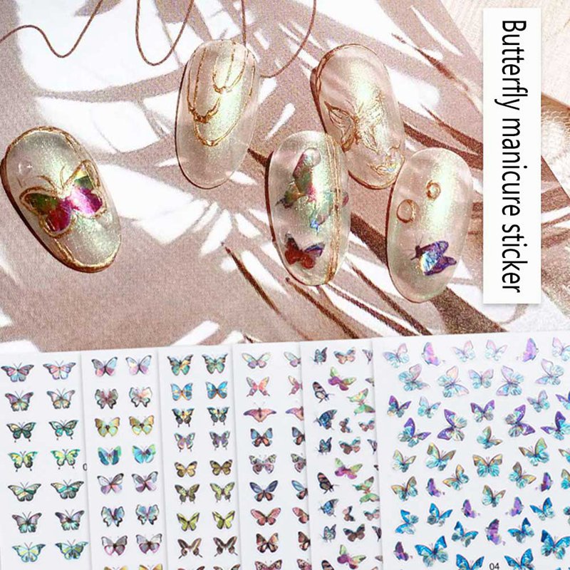 

1Pc 3D Butterfly Nail Art Stickers Colorful Laser Nail Decals Foils Wraps Decorations Art Laser Manicure Stickers, H02