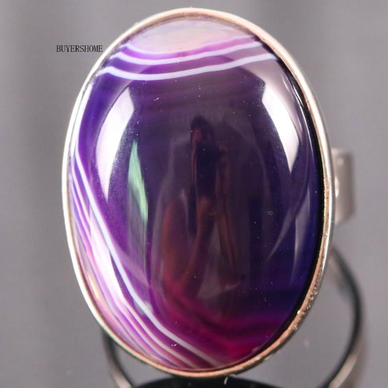 

1Pcs Women Men Wedding Ring Jewelry Gift Natural Stone Oval Beads Purple Veins Onyx Adjustable Finger Ring Z129