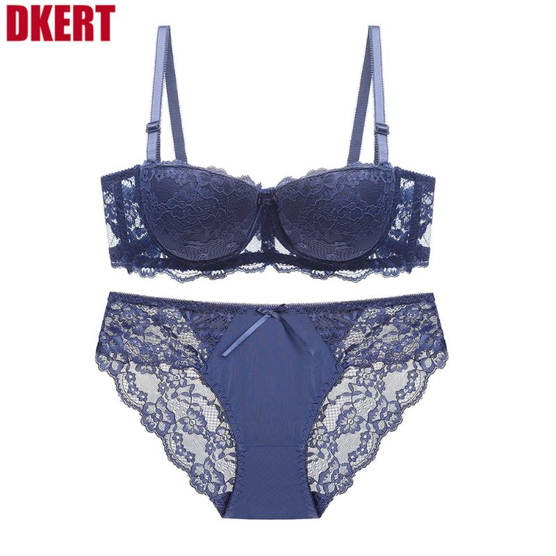 

DKERT Sexy Bra Set Women Lace Bra And Panty Sets Plus Size Half Cup Push Up and Panty Set Lingerie, Black