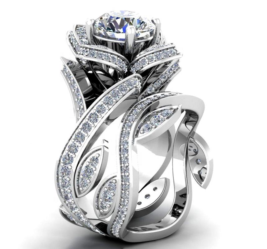 

Style Wedding Ring For Women Full Zircon Rhinestone Flower Rings