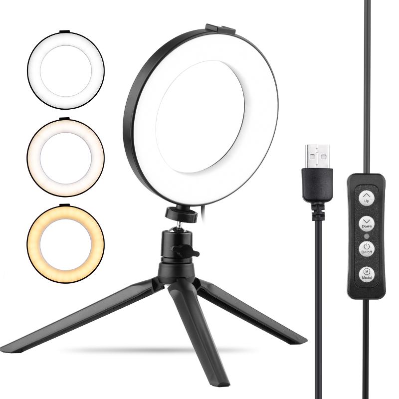 

6 Inch USB Ring Light Selfie Beauty LED Light 3 Lighting Modes Dimmable with Ballhead Adapter + Desktop Tripod for Vlog Makeup