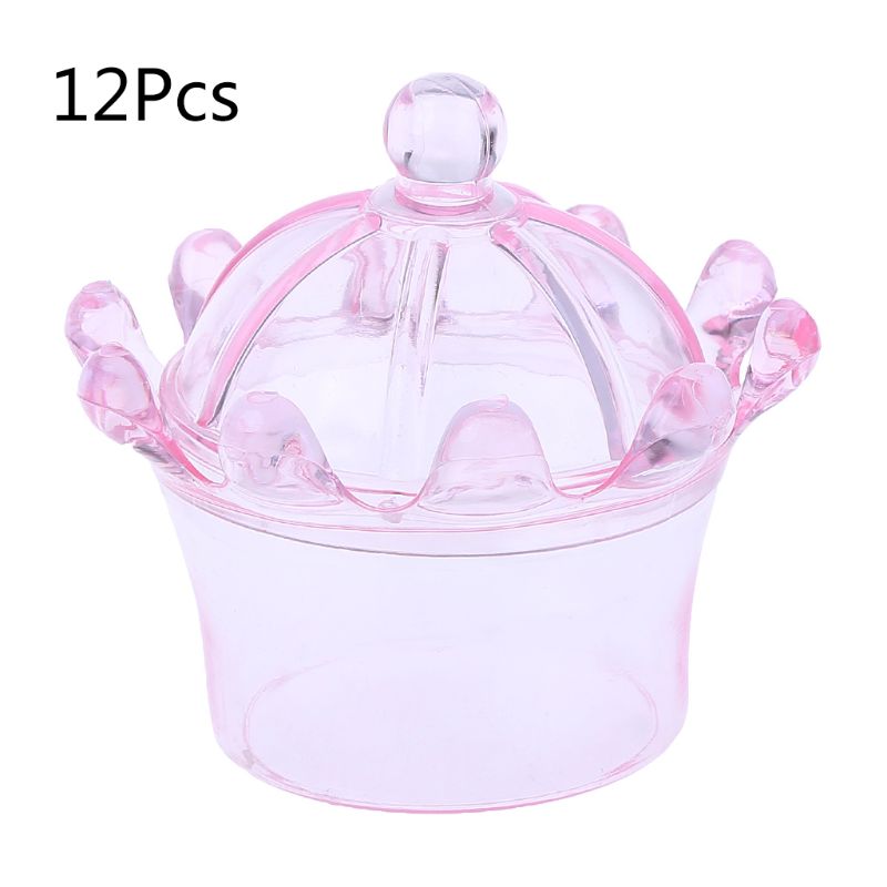 

12Pcs/set 12Pcs/set Transparent Crown Shaped Candy Boxes Sweet Plastic Shaped Case Storage Container Colorful Party Wedding Box