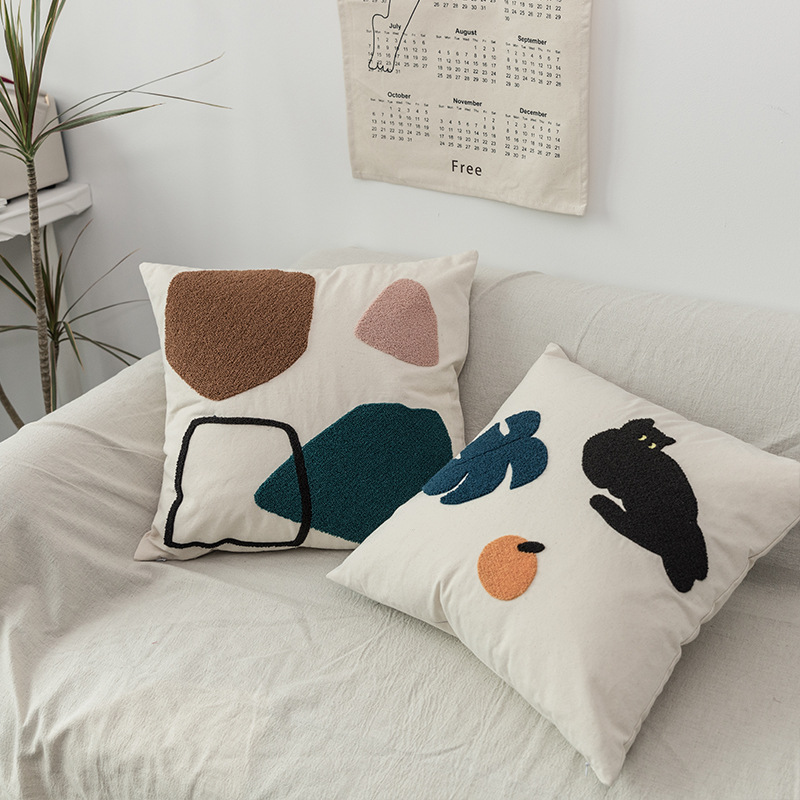 

Home Simple Geometric Throw Lovely cotton towel embroidered pillow Nordic decorative cushion sofa cushion cover Pillow Case, Orange