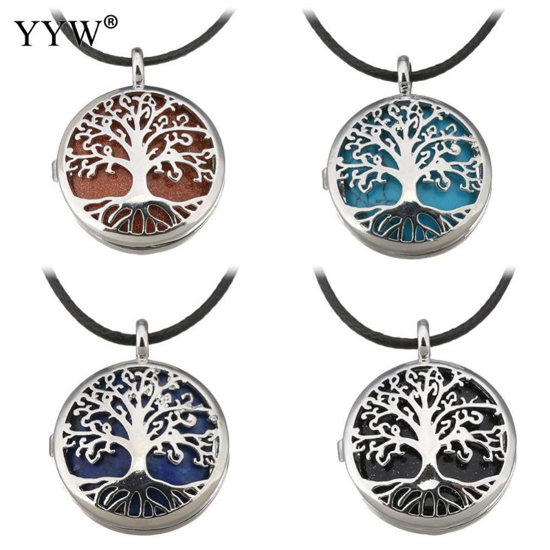 

Stone Pendant Tree Necklace Choker Making With Nylon Cord Chain Silver Color Locket Hollow Box Round Stone Pendants Women Men