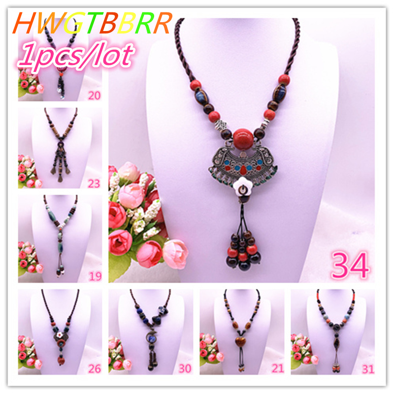 

Fashion Ceramics Beads Pendant Ethnic Long Necklace Chain DIY Jewelry Style Color U Pick 001