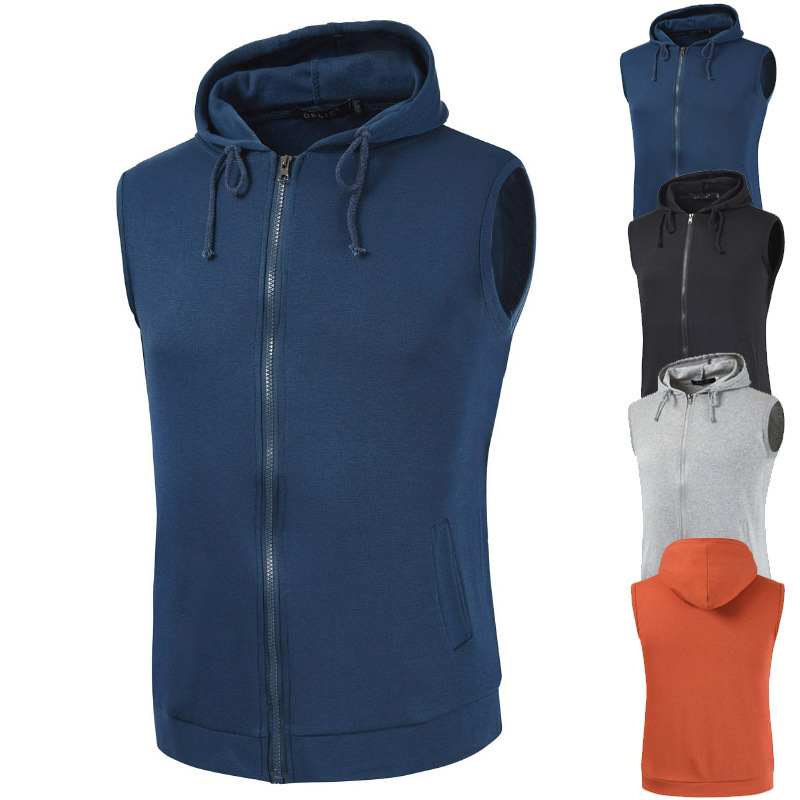 

Men Fashion Sleeveless Hoodies 2020 New Solid Vest Cardigans Jacket Winter Autumn Causal Zipper Pockets Vest Men Waistcoat, Jacinth