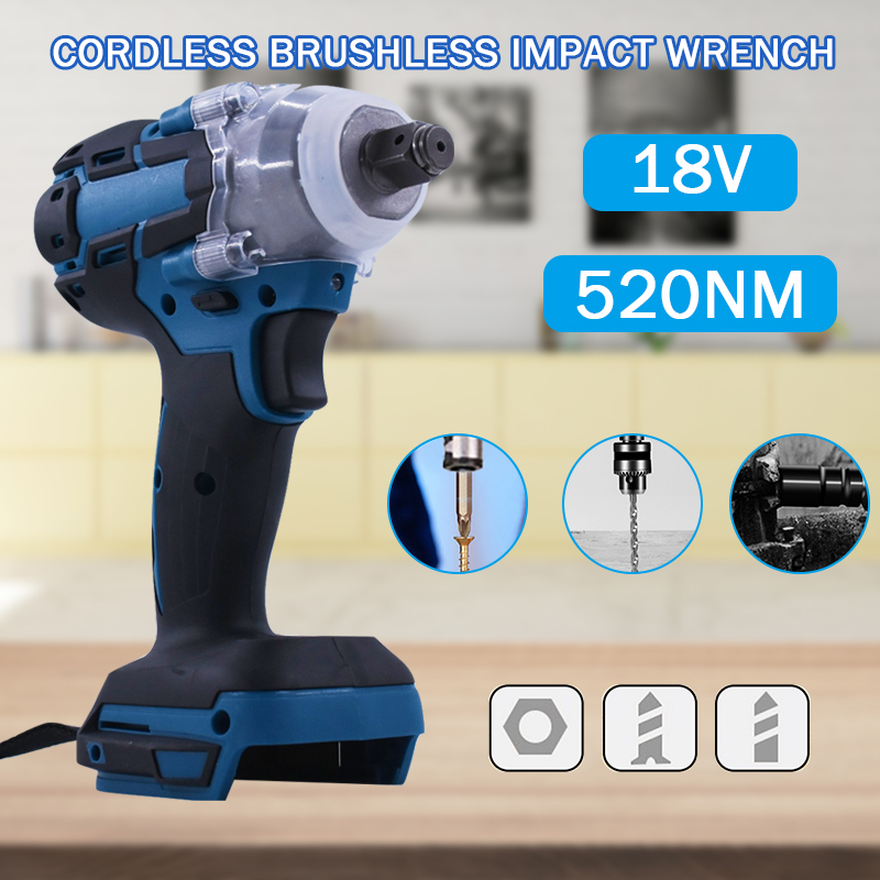 

Cordless Impact Wrench Electric Power Tool 18V Rechargeable Brushless Motorized Wrench 1/2 Socket Handheld Tools Without Battery