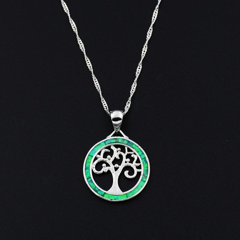

Kiwi Green Tree of Life Fire Opal Pendant Necklace Gift