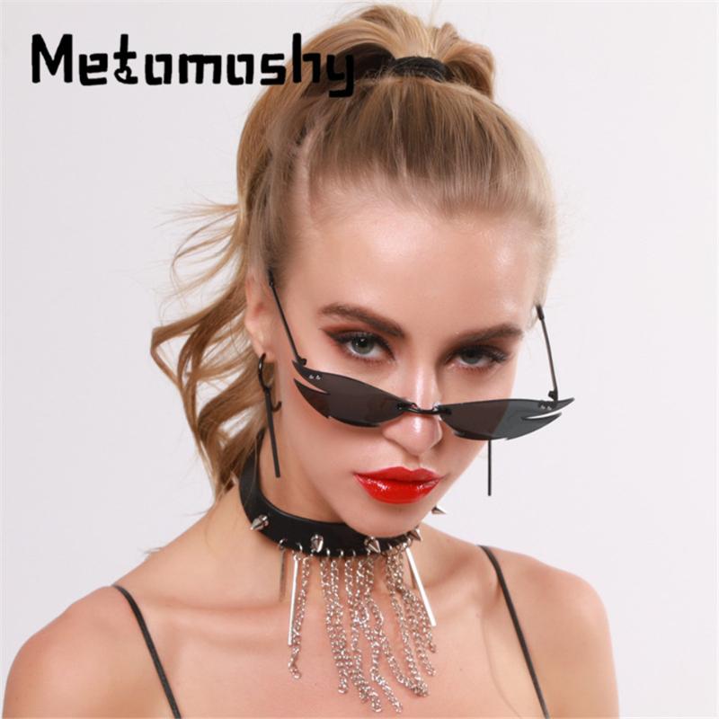 

2020 Vintage Rimless Sunglasses Women Black Sliver Cat Eye Sun Glasses Men Retro Black Mirror Eyeglasses for Ladies UV400