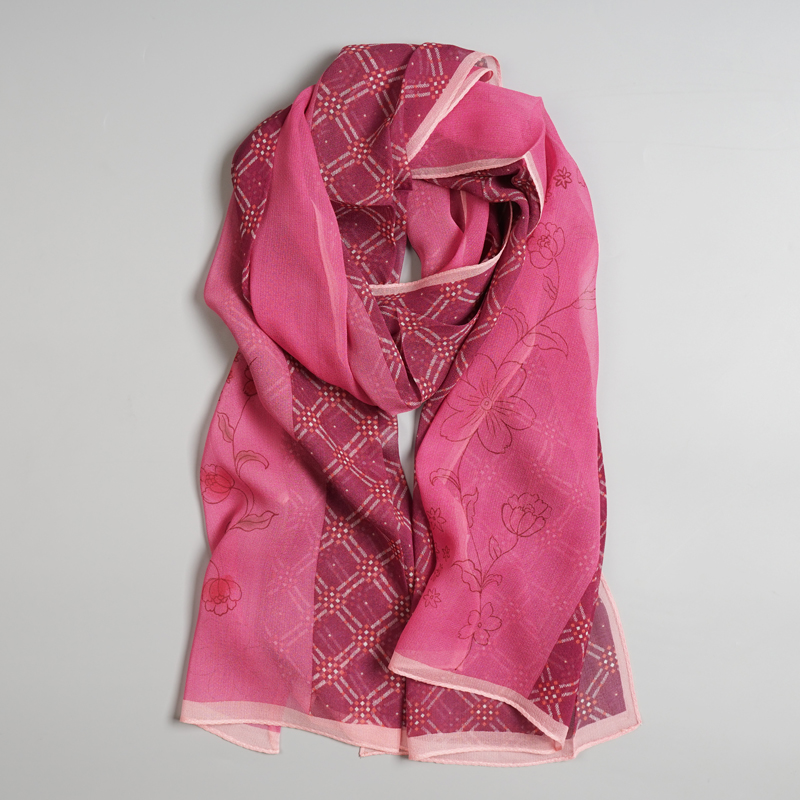 

Women's 100% Pure Silk Flower Print Long Scarf Shawl Wrap Neckerchief 165x50cm 65"x19.5"002