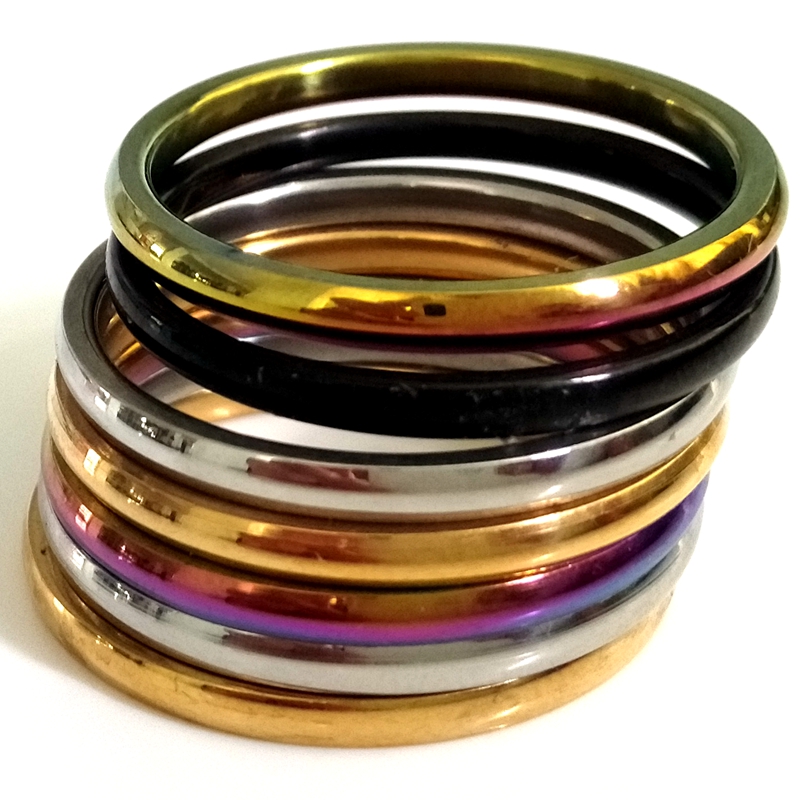 

50pcs Width 2mm Gold/Silver/Black/Rainbow MIX stainless steel Band Ring Comfort-fit Wedding Engagement Classic Ring Unisex Jewelry Wholesale
