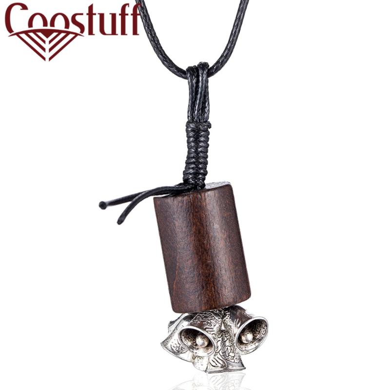 

Wood Jewelry for Women Long Necklace with Silver Color Bell Pendant Wholesale Vintage 2020 New Chain suspension jewellery choker