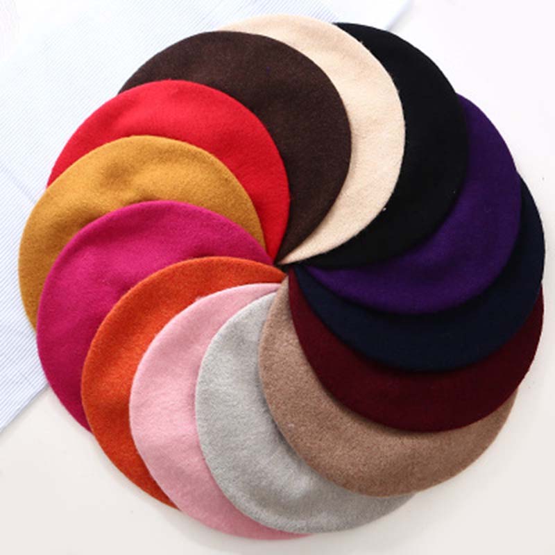 

Berets Autumn And Winter Version Ladies Beret Solid Color Bud Hat Warm Knitted Female Wild Hair Painter S90, Pink