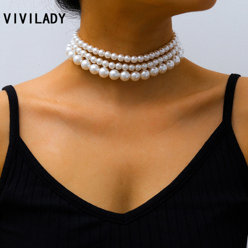 

VIVILADY Bohemia Multilayer Imitation Pearl Women Choker Necklace Trendy Charming For Female Anniversary Jewelry