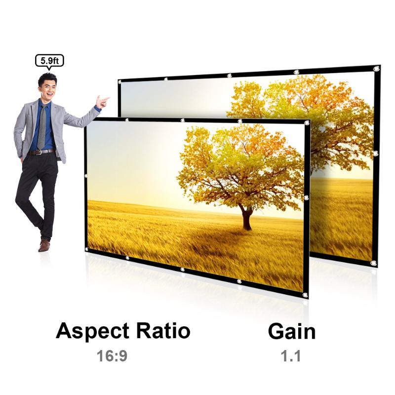 

100 120 Inches New No Creases Black-sided Foldable HD Movie Projector Screen for projector 16:9 Film Theater Outdoor White