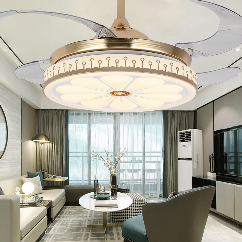 

LED Ceiling Fans Light Fan Invisible 42 Inch Aluminum Acrylic Living Room Gold LED Ceiling Fans with Lights