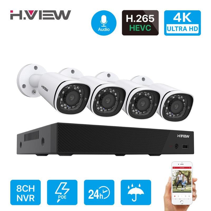 

H.View 4K Ultra HD poe ip Camera Set 8CH cctv Security camera System 8MP H.265 NVR Audio Record Outdoor Video Surveillance KIT