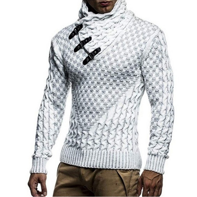 

Thick Sweaters Cardigan Coat Men High Collar Slim Fit Jumpers Pullover Knit Sweater Warm Winter Business Style Men Clothes, White