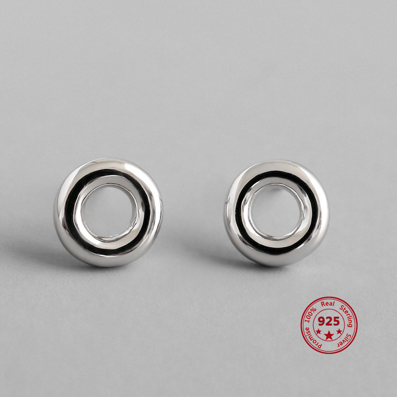 

Minimalist Genuine 925 Sterling Silverfashion Jewelry Earrings Circular Middle Hollow Simple Wild Donut for Women's