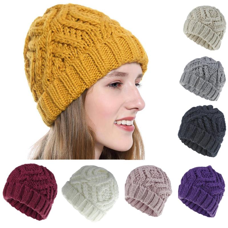 

2020 New Women winter wool knitted hat Fashion Knitted Hat Girls Solid color Warm Beanie Cap Pompom Winter Hemming Hats set L826, Blue