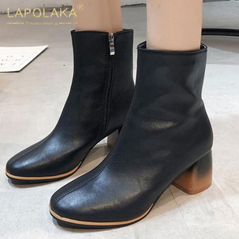 

2020 Elegant Square Heels Trendy Stylish Ankle Boot Office Ladies Shoes Woman Boots, Beige