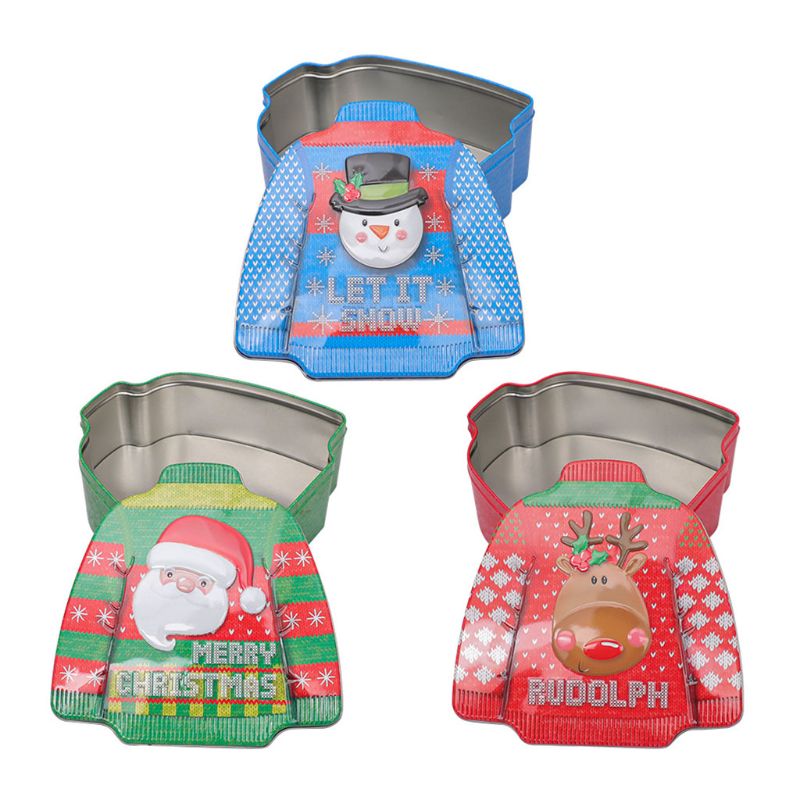 

Christmas Tinplate Box Clothes Decorative Candy Cookie Storage Container Gifts 667A