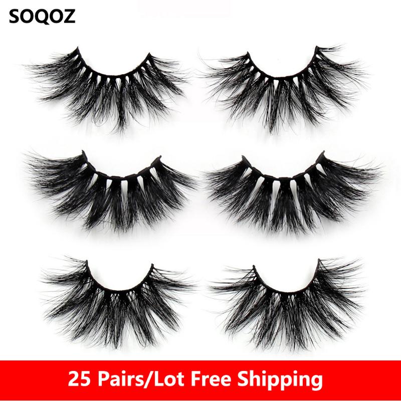 

25 Pairs/Lot 3D Mink Hair False Eyelashes 25mm Lashes Wispy Cross Fluffy Eyelash Extension Handmade Mink Eyelashes Eye Lashes