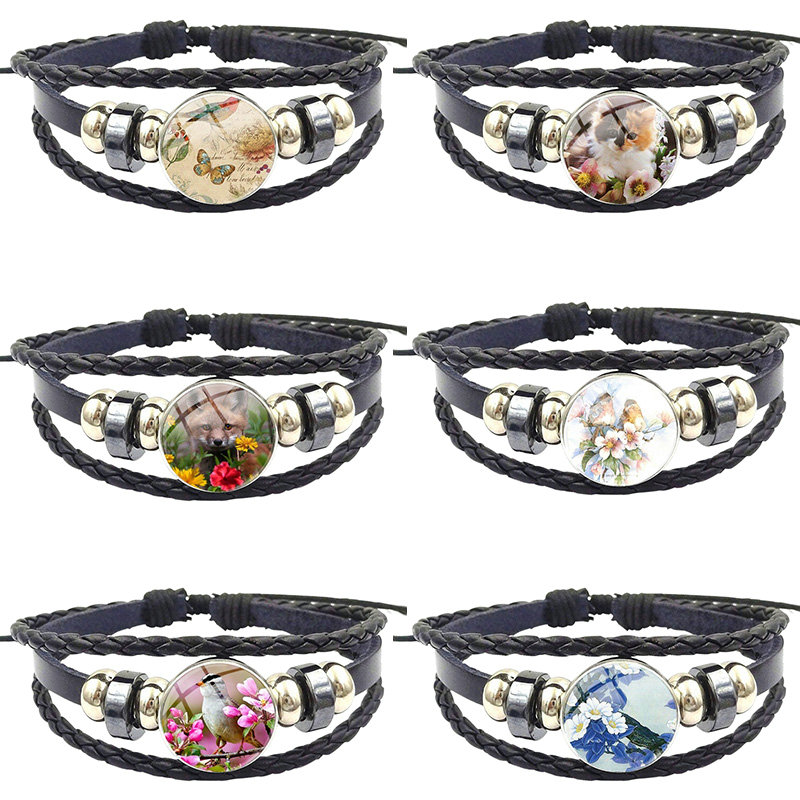 

For Girls Statement Maxi Black Leather Bracelet Bangle Chester Bennington Band Group Logo Animal and Flowers, Golden;silver