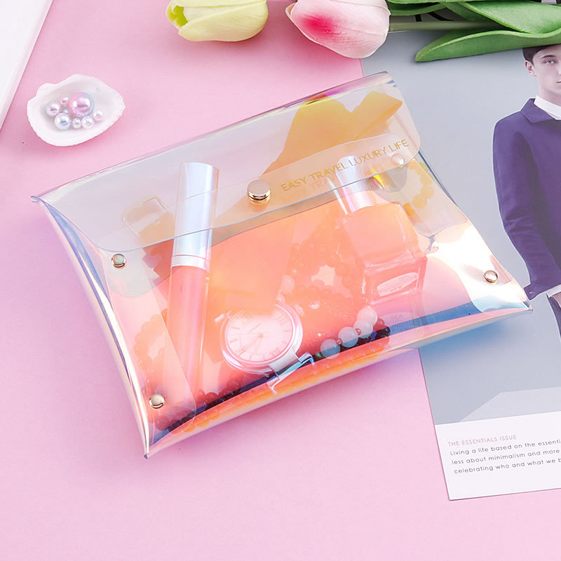 

Cosmetic Bags & Cases 2021 Fashion Hologram Laser PVC Clear Transparent Button Bag Envelope Waterproof Flap Cover Document Gift Pouches