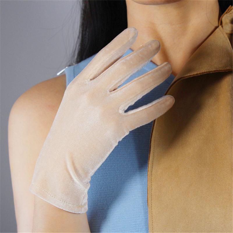 

Women'S Velvet Gloves 22cm Short Gold Nude High Elastic Velvet Gold Touch Screen SRJS22