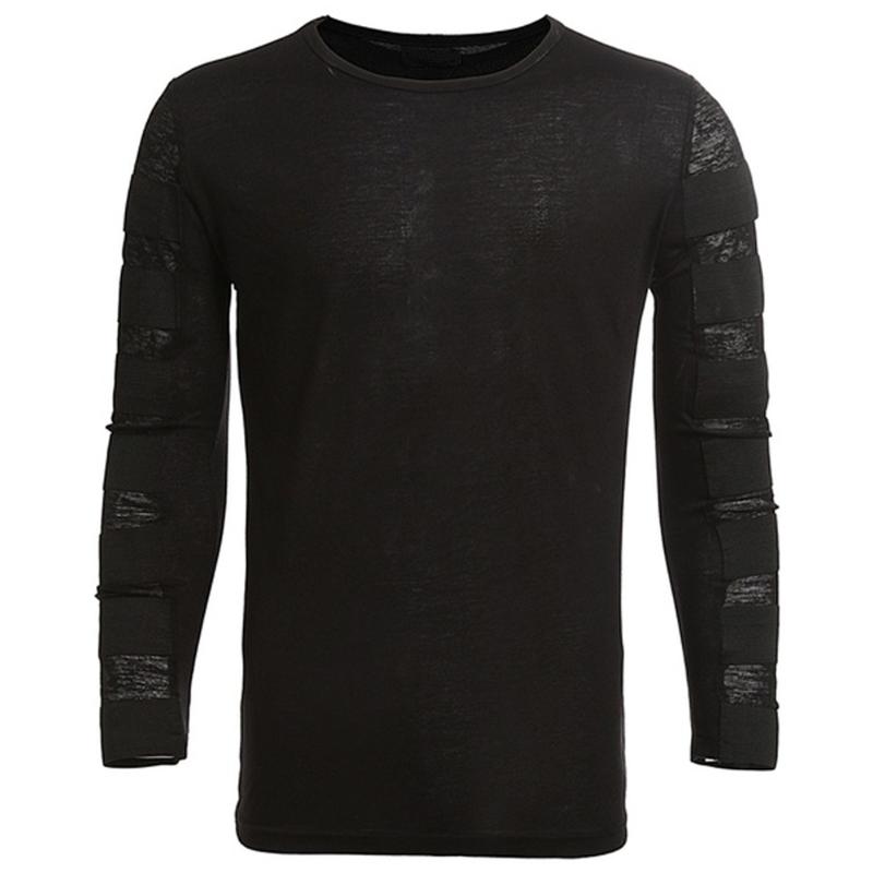 

Men Fall Winter Long Sleeve Round Collar Casual Breathable Net Base Shirt Tee T-Shirt, Black