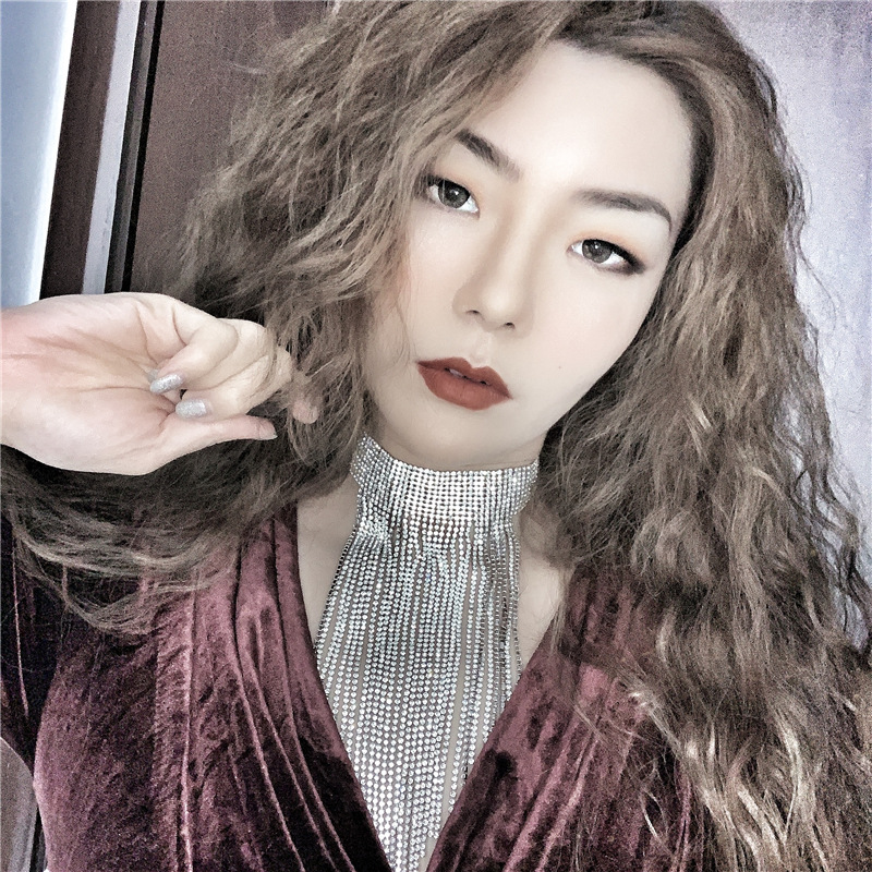 

Luxury Ethnic Long Tassel Choker Necklace Rhinestone Jewelry for Women Bohemian Geometric Crystal Statement Necklace Collar