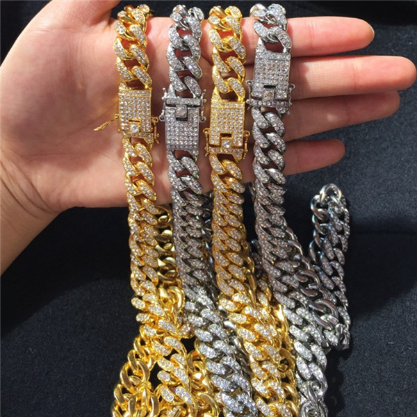 

Mens Iced Out Chain Hip Hop Jewelry Necklace Bracelets Rose Gold Silver Miami Cuban Link Chains Necklace