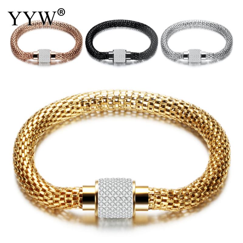 

YYW 2020 4 Colors Stainless Steel Mesh Bracelet With Rhinestone Decoration Chain Bracelets For Men Women Fashion Jewelry Gifts