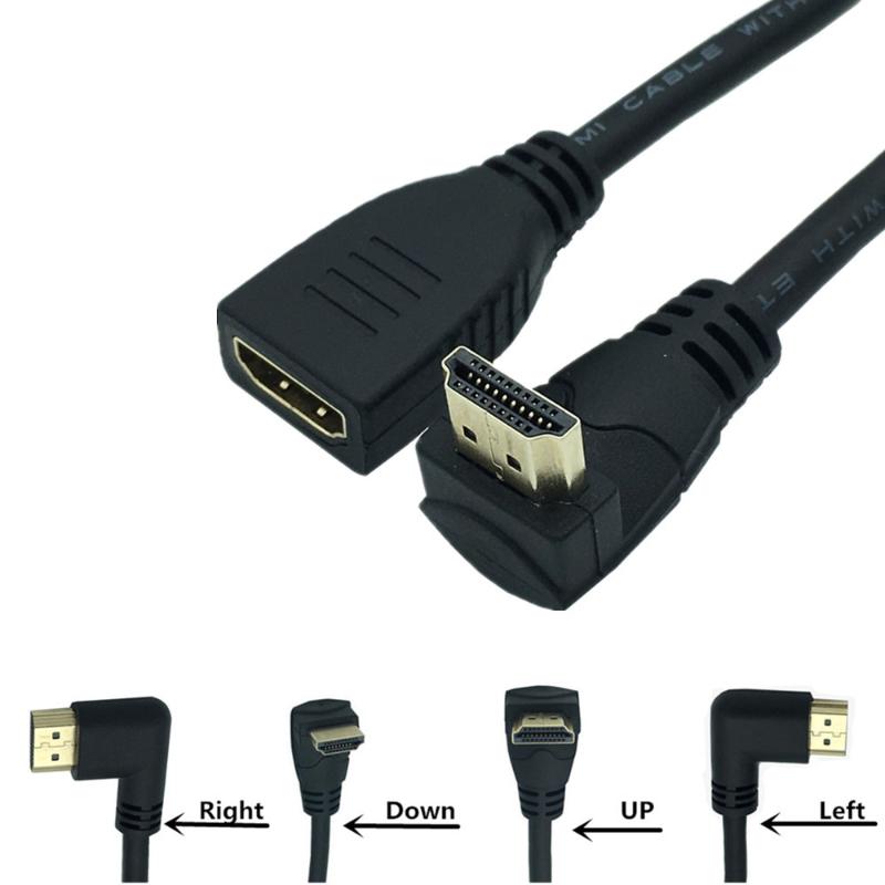 

2.0 Extension Cable 90 Degree Right Angled Elbow Cord Male to Female Extender 2K*4K@60HZ Ultra HD 3D 1080P Ethernet