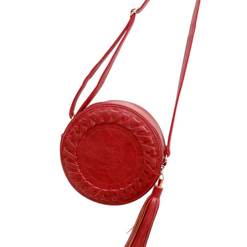 

Women Women Small Round Shoulder Messenger Bag With Tassel Wave Pattern PU Leather Delicate Hardware Elegance Ladies Crossbody 4, Bk