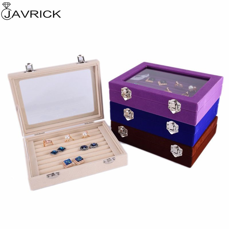 

7 Color Velvet Glass Ring Earring Jewelry Display Organizer Box Tray Holder Storage Box T200917