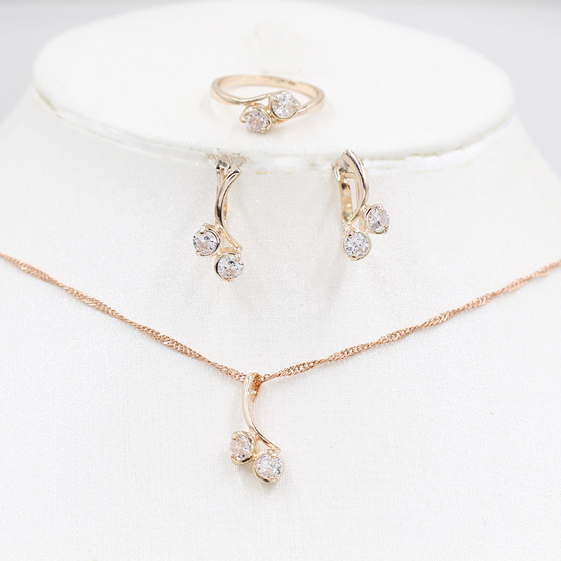 

Rose gold color changing stone necklace earrings ring jewelry set bride 585 gold necklace earrings ring fashion women's holiday, As pic