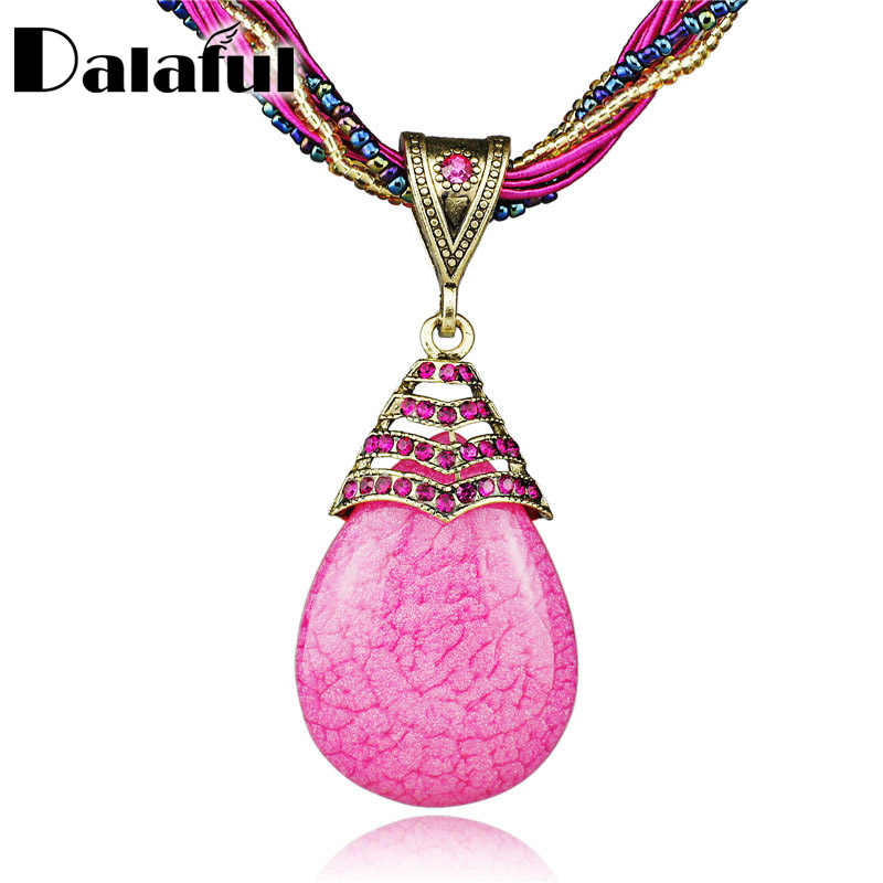 

Flossy Tear Drop Crystal Glass Beads Cord Rope Chain Vintage Pendant Clavicle Necklace Free Shipping B014