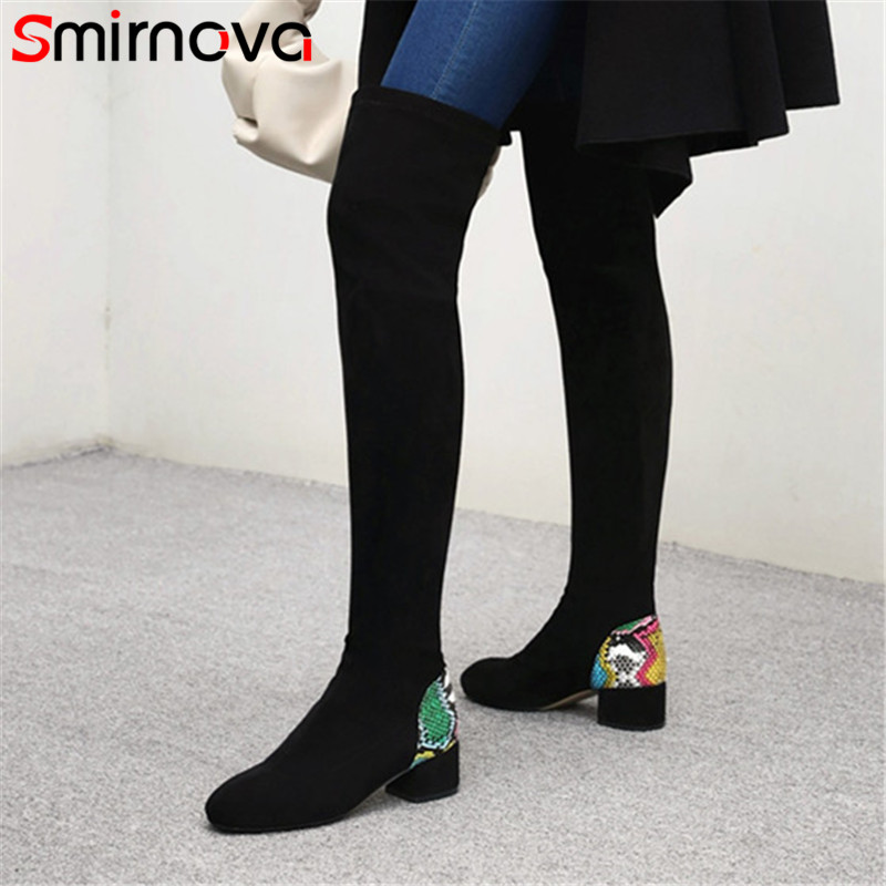 

Smirnova 2020 big size 34-48 over the knee boots women flock mixed colors slim stretch boots fashion casual shoes ladies, Apricot