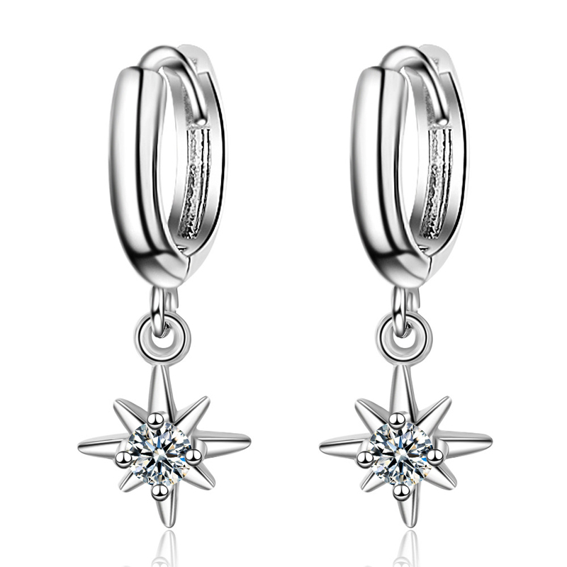 

Dainty Eight-Pointed Star Huggie Hoop Earrings North Star Hoops Minimalist Earrings