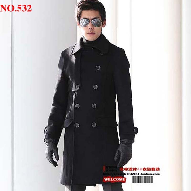 

Free Shipping Spring Fashion Woolen Outerwear Elegant Classic Long Design Men Wool Coat Clothing / -xxxl, Black