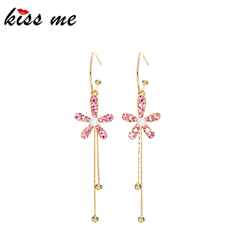 

kissme Multicolor Crystal Acrylic Pearl Flower Dangle Earrings For Women Gold Color Brass Long Tassel Earrings Fashion Jewelry