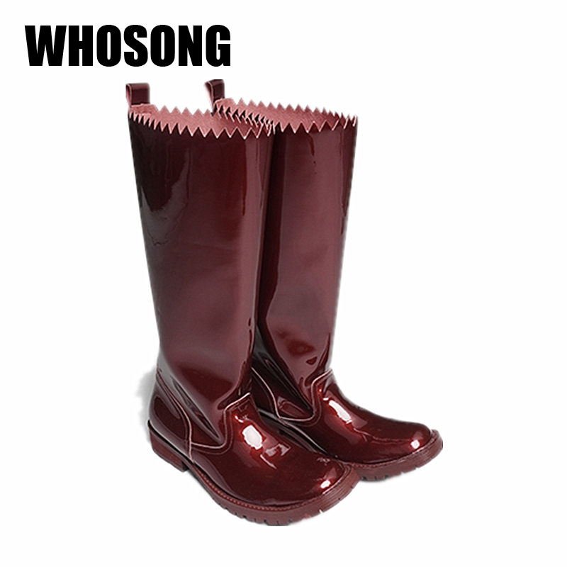 

Women Boots Girls Knee High Botas Woman Patent Leather Shoes Ladies Shoes Female Brand Motorcycle Boots Fashion New 2020, Wine red